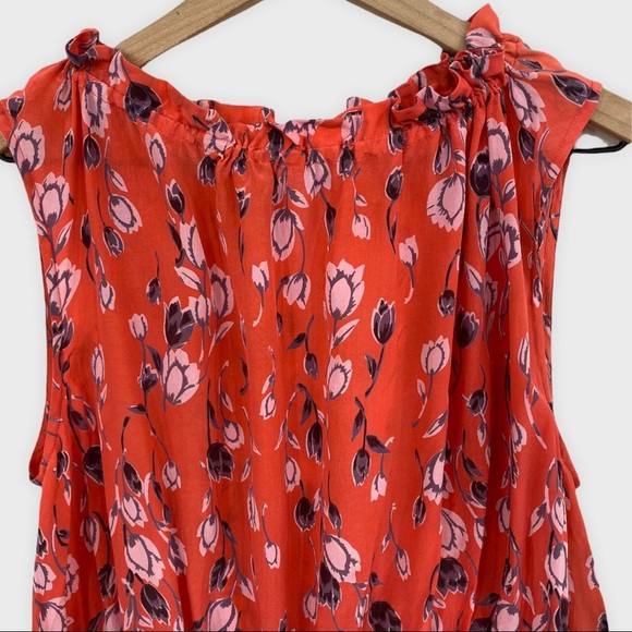 Megan Park Coral Pink Floral Silk Dress Ties in Back US Size 10 - Picture 2 of 6